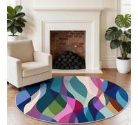 Alfombra redonda suave de arte abstracto a rayas, multicolor, lavable, no desprende pelusa, minimalista, moderna, 90 cm, para cocina, alfombra antideslizante para mesita de noche, alfombra para