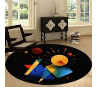 Alfombra Redonda Suave de Salón 160 cm, Alfombra Antideslizante Lavable Geométrico Planetas Sol - Moqueta Estampada de Pelo Corto Espacio Abstracto para Comedor Habitación Infantil Nursery