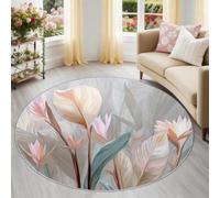 Alfombra redonda suave y elegante con diseño floral de orquídea, color gris, lavable, no desprende pelusa, alfombra clásica minimalista de 120 cm para cocina, alfombra antideslizante para dormitorio