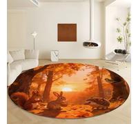 Alfombra Redonda Tramonto Crepuscolare Animali della Foresta, Moqueta Lavables en Lavadora Antideslizante - Alfombra de Pelo Corto Suave Naranja Diámetro de 180 cm para Salón Dormitorio Cocina