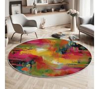 Alfombra Redonda Trazos De La Vida Urbana, 100cm, Alfombras Pelo Corto Abstracto Moderno Alfombra de Área Redonda Antideslizante para salón, Dormitorio, Comedor o habitación de los niños, Multicolor