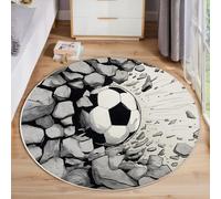 Alfombra Redonda Un Balón De Fútbol Se Estrella Contra Un Muro De Piedra De 100cm, Abstracto Moderno Tapete Redondo Antideslizante, Gris Alfombras Redondas Para Salón Sofá Mesa De Café Estudio