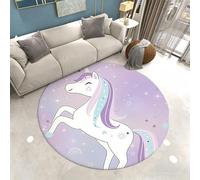 Alfombra Redonda Unicornio, Tapete Antideslizante Lavable de Dibujos Animados para Niñas Dormitorio Guardería Sala de Juegos, Alfombra Unicornio Mágico Arcoíris Decoración Hogar, 140 cm, Color 5