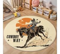 Alfombra Redonda Vaqueros del Oeste Caballos, Alfombra Amarillo Claro Resistente a Las Manchas, Alfombras Franela Estilo Retro Antideslizante, para Salón Sofá Mesa de Café Estudio Comedor 160cm
