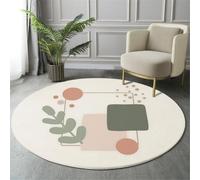 Alfombra Redonda Verde Simple Abstracto, Modelo Lavable Antideslizante Pelo Bajo Estampado Geometría Ramas Hojas Alfombra Decorativa, para Sala de Estar y Dormitorio 180cm