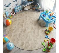 Alfombra Redonda vinílica y PVC de 200cm para salón salita Cocina; diseño Arena Playa Dunas de Tonos Beige, fácil Lavada y Antideslizante.