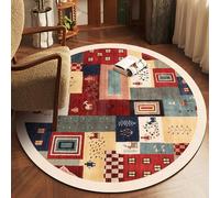 Alfombra Redonda Vintage Antideslizante Lavable con Patrón Geométrico para Salón Dormitorio Comedor Entrada Hogar Moderno, 100cm/39.4in-A