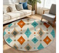 Alfombra redonda vintage de rombos brillantes de 200 cm, suave, lavable a máquina, alfombra de interior de 6.5 pies, antideslizante, de pelo bajo, para sala de estar, cocina, dormitorio, comedor