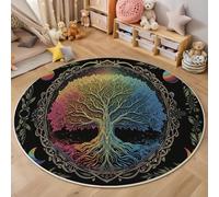 Alfombra Redonda Vistoso 120cm, Antideslizante Lavable Árbol De La Vida Luna Planetas Alfombra, Suave Pelo Corto Franela Fantasía Misterio Alfombras, para Interiores Sala de Estar Dormitorio
