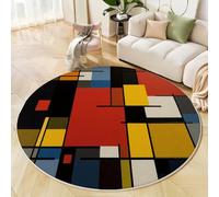 Alfombra Redonda Vistoso, Plegable Bloques De Color Rectángulos Líneas Estampado Alfombra, Antideslizante Lavables a máquina Constructivismo Abstracto Alfombras para Dormitorio Cocina Pasillo 60cm