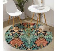 Alfombra Redonda, William Morris Hoja Flor patrón Alfombras, 100 cm Suaves Franela Antideslizante Verde Estampado Alfombra para Salón Dormitorio Oficina Estudio Decoración