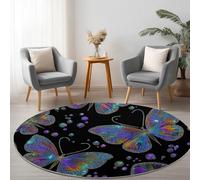 Alfombra Redondo Lavable 220 cm Exquisito para Salón, Alfombra Antideslizante y Resistente Animales 3D Mariposas Lunares Rayas - Moqueta Moderna Suave Estampada para Dormitorio Habitación Infantil