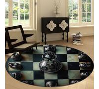 Alfombra Redondo Lavable a Máquina 100 cm Surrealismo, Pelo Corto Antidesprendimiento Antideslizante Vintage Ajedrez Tablero de Ajedrez - Alfombra Estampada para Salón Dormitorio Cocina Oficina