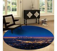 Alfombra Redondo Moderna 120 cm Lavable a Máquina, Alfombra de Pelo Corto Antideslizante Arquitectura Urbana - Moqueta Resistente Vista Nocturna Horizonte Cielo para Salón Dormitorio Comedor Oficina