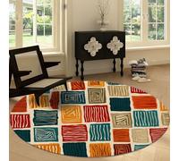 Alfombra Redondo Moderna 120 cm Lavable a Máquina, Alfombra de Pelo Corto Antideslizante Vintage Tradicional - Moqueta Resistente África Tribu Geométrico Cuadrados para Salón Dormitorio Comedor