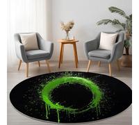 Alfombra Redondo Moderna 160 cm Lavable a Máquina, Alfombra de Pelo Corto Antideslizante Geométrico - Moqueta Resistente Abstracto Artes Visuales Verde para Salón Dormitorio Comedor Oficina