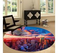 Alfombra Redondo Moderna 180 cm Lavable a Máquina, Alfombra de Pelo Corto Antideslizante Paisaje Urbano - Moqueta Resistente Cielo Nubes Ciudad Arquitectura para Salón Dormitorio Comedor Oficina