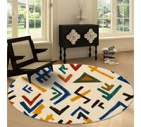 Alfombra Redondo Moderna 200 cm Lavable a Máquina, Alfombra de Pelo Corto Antideslizante Estilo Tribal Vintage - Moqueta Resistente África Geométrico Letras Rayas para Salón Dormitorio Comedor Oficina