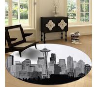 Alfombra Redondo Moderna 200 cm Lavable a Máquina, Alfombra de Pelo Corto Antideslizante Minimalismo - Moqueta Resistente Ciudad Arquitectura Geométrico para Salón Dormitorio Comedor Oficina