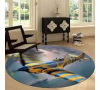 Alfombra Redondo Moderna 220 cm Lavable a Máquina, Alfombra de Pelo Corto Antideslizante Estilo Retro - Moqueta Resistente Militar Avión de Combate Buque de Guerra para Salón Dormitorio Comedor