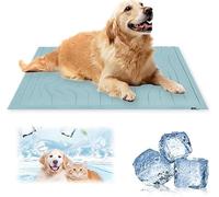 Alfombra Refrescante para Perros y Gatos, Cojín Auto-Refrigerante Portátil Lavable con Tejido de Seda Helada, Antideslizante para Interior y Exterior, Refrescante para Mascotas Verano (Azul, XL)