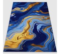 Alfombra Resistente a Las Abstracto de Lujo Fluido para el hogar, Oficina, Dormitorio, salón, Cocina Azul Marino Lavable, 120 x 180 cm