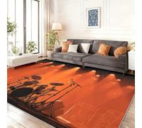 Alfombra Resistente a Las Batería de Escenario Retro para el hogar, Oficina, Dormitorio, salón, Cocina Color Naranja Lavable, 180 x 250 cm