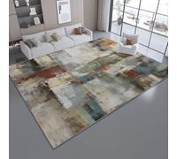 Alfombra Resistente a Las Bloques de Color de Pintura al óleo Abstracta para el hogar, Oficina, Dormitorio, salón, Cocina Gris Lavable, 120 x 180 cm