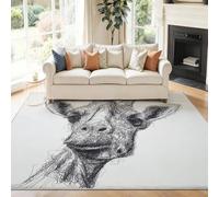 Alfombra Resistente a Las Dibujo Lineal de una Jirafa de Cerca para el hogar, Oficina, Dormitorio, salón, Cocina Negro Lavable, 160 x 230 cm