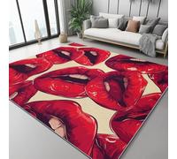 Alfombra Resistente a Las Estampados de Labios Rojos, Tendencias Retro, para el hogar, Oficina, Dormitorio, salón, Cocina Rojo Beige Lavable, 180 x 250 cm