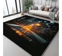 Alfombra Resistente a Las Vista Nocturna de la autopista Fresca para el hogar, Oficina, Dormitorio, salón, Cocina Negro Naranja Lavable, 90 x 150 cm