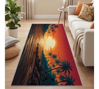 Alfombra retro antideslizante para pasillo, 50 x 150 cm, ultrafina, estética, tropical, puesta de sol, larga, lavable, para entrada, dormitorio, lavandería, sala de estar, color naranja