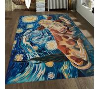 Alfombra Retro Chic Zona Noche Estrellada Fondo Alfombras Vacas sobre la Hierba Moqueta Lavable para salón Dormitorio bajo la Mesa Interior Pelo bajo 120x240cm
