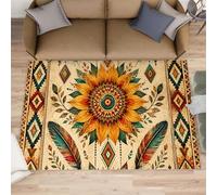 Alfombra retro de girasol para habitación de niños, alfombra simple del suroeste de 140 x 200 cm, alfombra de dormitorio de tribu azteca, lavable y antideslizante, para decoración del hogar