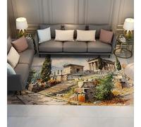 Alfombra Retro para área lavabla de Pelo bajo Olivos y cipreses Alfombras Atenas Ruinas de la Ciudad Antigua Alfombra Antideslizante para Dormitorio Salón Oficina en casa 120x180cm