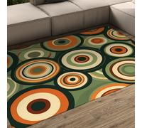Alfombra Retro Pop Art Zona Círculos concéntricos Alfombra Alfombras Verde-Naranja para salón Dormitorio Comedor Apartamento Interior Exterior Lavable Pelo bajo Antideslizante 100x120cm