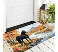 Alfombra Ribera Caballo Negro 45 x 75 cm, Antideslizante Animales del Bosque En Otoño Lavable Felpudo Entrada Casa, Atrapapolvo Felpudo para Puertas Y Pasillos, Naranja Quemado