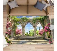 Alfombra romántica de campos de flores para sala de estar, 80 x 150 cm, alfombra de arquitectura de arquitectura, lavable a máquina, estilo europeo, antideslizante, alfombra suave de pelo corto para