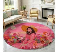 Alfombra romántica francesa rosa, 200 cm, lavable a máquina y antideslizante, ideal para zonas de alto paso, alfombra de pelo corto para niña, campo de flores, puesta de sol para salón comedor