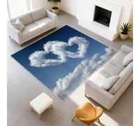 Alfombra romántica minimalista de 80 x 150 cm para el día de San Valentín, diseño de nubes en forma de corazón, cielo azul, fácil de limpiar, para pasillo, sala de estar, dormitorio