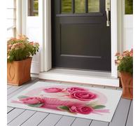 Alfombra rosa lavable a máquina para sala de estar, postres románticos, vasos de papel, pasteles de ensueño, antideslizante, grande, no desprende pelusa, alfombra impresa de pelo bajo para dormitorio