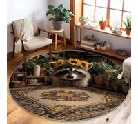 Alfombra rústica bohemia con diseño de girasoles, color amarillo, de pelo bajo, resistente a la decoloración, para sala de estar, dormitorio, pasillo, oficina, decoración de 5 x 5 pies