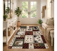 Alfombra rústica con diseño de oso negro y animales silvestres, 3 x 5 pies | Patchwork rústico del bosque, siluetas de vida silvestre, decoración de cabaña estilo cabaña, motivos inspirados en la