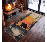 Alfombra rústica vintage para entrada, alfombra de pasillo de 60 x 120 cm de largo, alfombra de madera de pino de grano de madera de oso marrón, alfombra para dormitorio, lavable, no se desprende