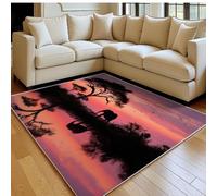 Alfombra Sala de Estar 140 x 200 cm Animales, Elefante, Atardecer Pelo Corto Suave y Antideslizante Color Naranja Alfombra Dormitorio y Cocina