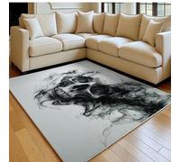 Alfombra Sala de Estar 140 x 200 cm Calavera de Humo Pelo Corto Suave y Antideslizante Gris Alfombra Dormitorio y Cocina