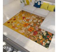 Alfombra sala estar lavable 200x300cm Gustav Klimt Retro Floral Antideslizante tapete interior tiro grande guardería Dormitorio Oficina felpudo área baja pila suave ocre cálido Bloom Garden