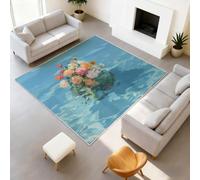 Alfombra Salón 120 x 180 cm, alfombra de pintura al óleo floral enónica, franela pelo Ras esponjoso, alfombra antideslizante, moqueta Margarita, color rosa y agua, para descenso de cama, sala de
