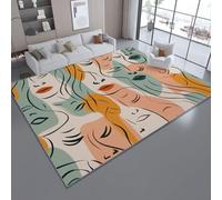 Alfombra Salon 120 x 180 cm Antideslizante Alfombras Lavables en Lavadora Habitacion Dormitorio Arte Abstracto del Rostro Humano Comedor Modernas Tapete Quarto Pelo Corto Naranja-Verde