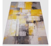 Alfombra Salon 120 x 180 cm Antideslizante Alfombras Lavables en Lavadora Habitacion Dormitorio Cuadros de Pintura al óleo Abstracta Comedor Modernas Tapete Quarto Pelo Corto Amarillo Gris